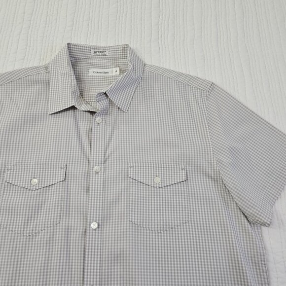 Calvin Klein Two Pocket Shirt Men's L Grey & White Checked Short Sleeve EUC LN - Picture 3 of 14